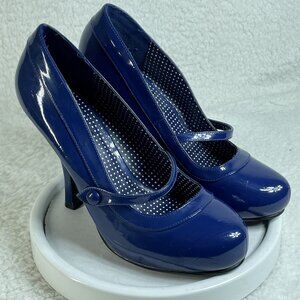 Pinup Couture High Heels Womens Size 8 Blue CUTIEPIE-02 4.5 Inch Heels